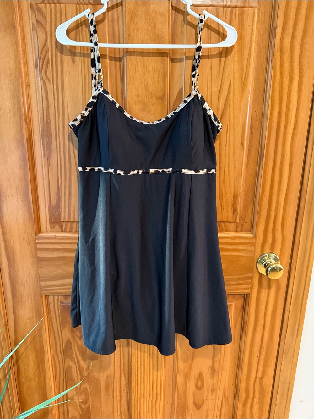 Black Women’s Tankini Swim Top with Leopard Trim